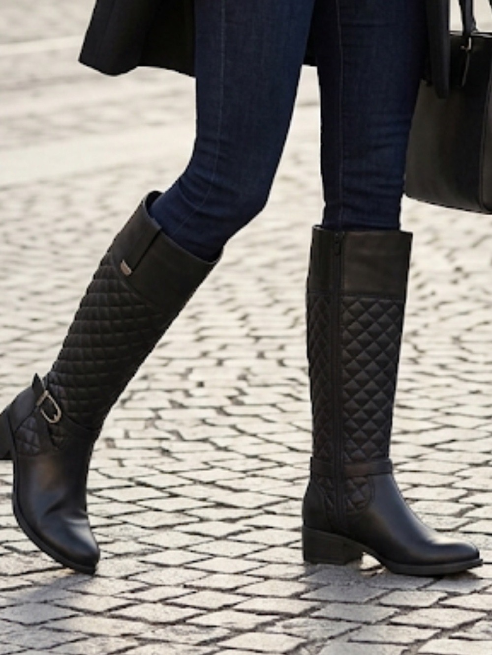 Bandolino Black Quilted Knee-High riding Buckle Boots NWOT Size 7